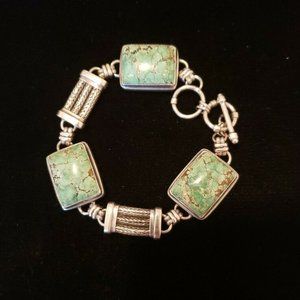 Durán 925 Sterling Interlocked Bracelet W/ Rectangular Turquoises Cabled Accents